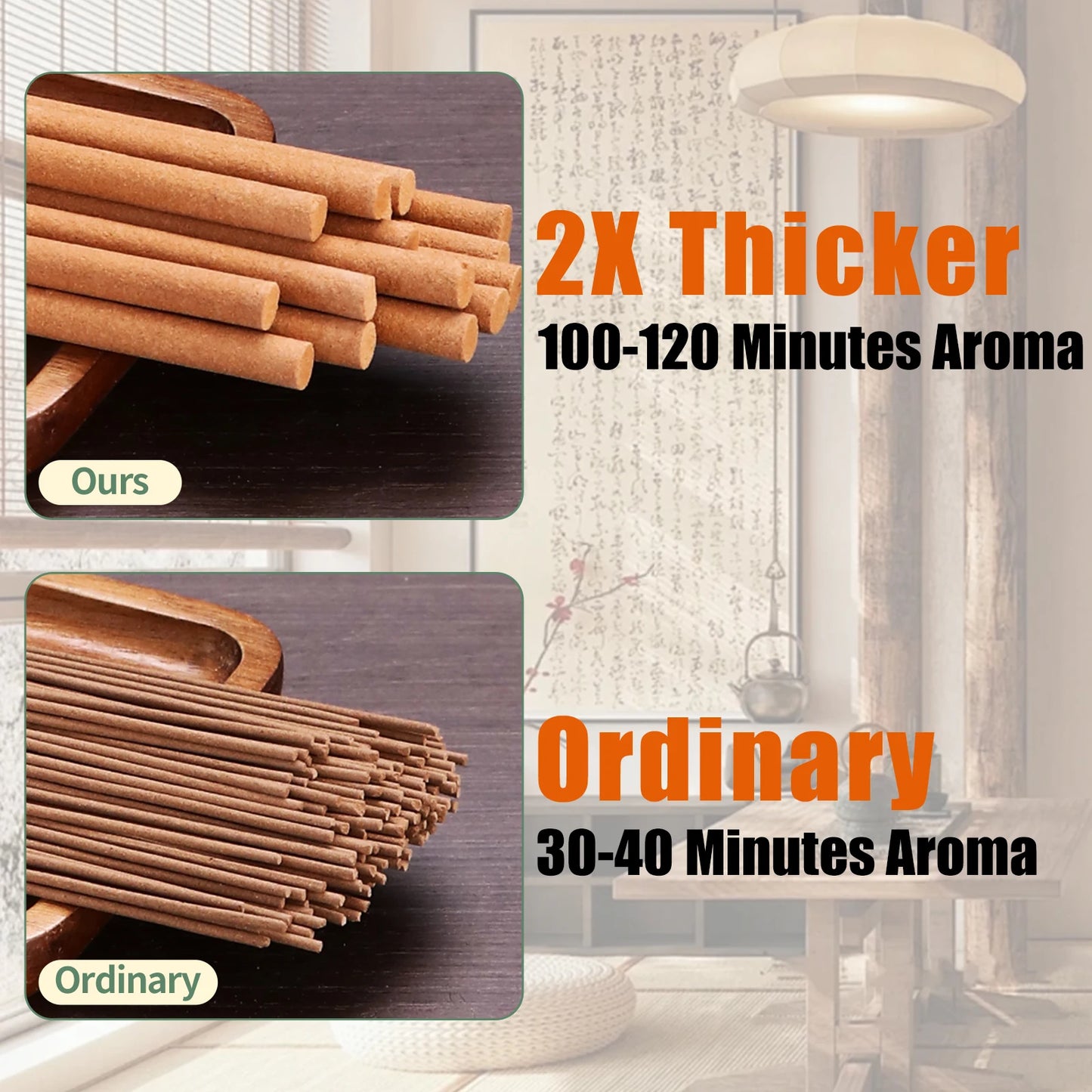 Handmade Scent Stick, Burns 100-120 mins, 160pcs with 2 Holders