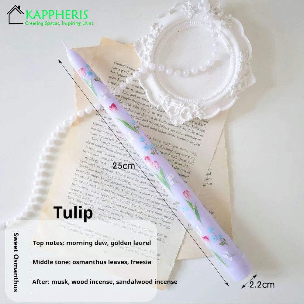 7.5'' Taper Scented Candles Romantic Hand Painted Rose Long Candle