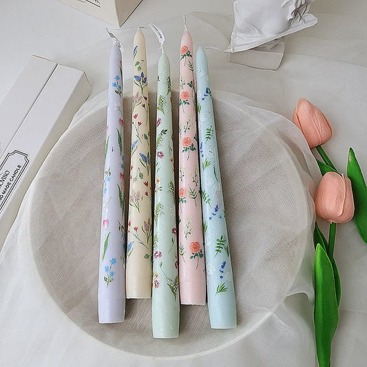 7.5'' Taper Scented Candles Romantic Hand Painted Rose Long Candle
