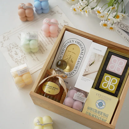 A square ball-shaped scented candle