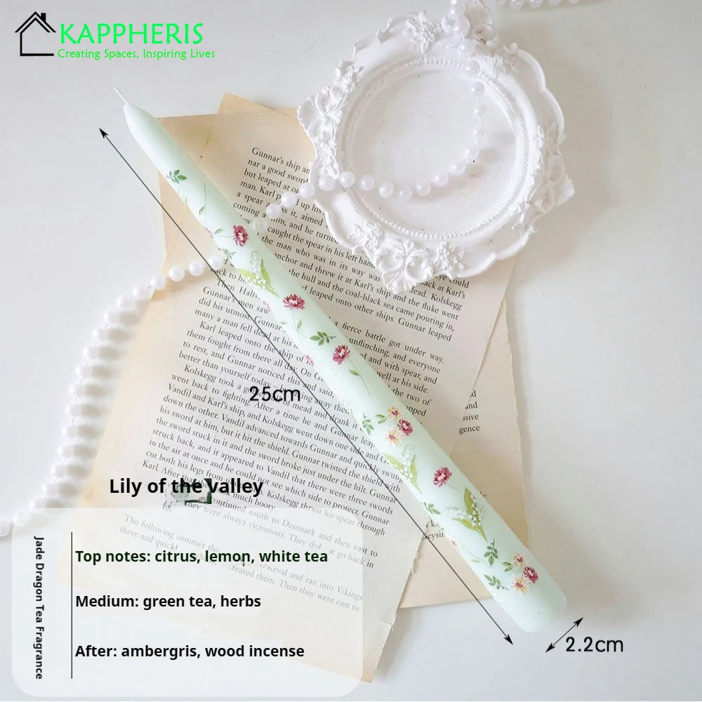 7.5'' Taper Scented Candles Romantic Hand Painted Rose Long Candle