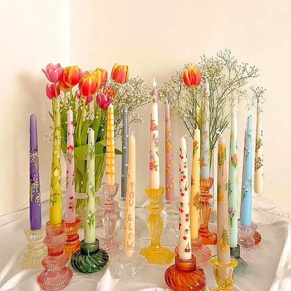 7.5'' Taper Scented Candles Romantic Hand Painted Rose Long Candle