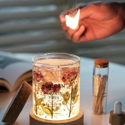 Handmade Scented Gel Wax Candle with Real Flowers