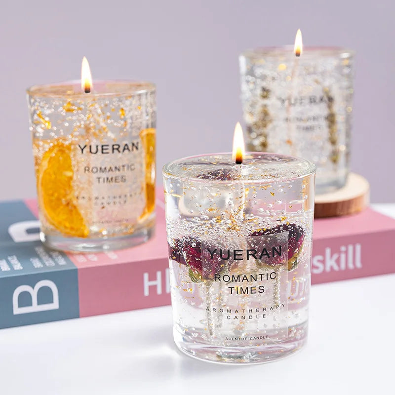 Handmade Scented Gel Wax Candle with Real Flowers