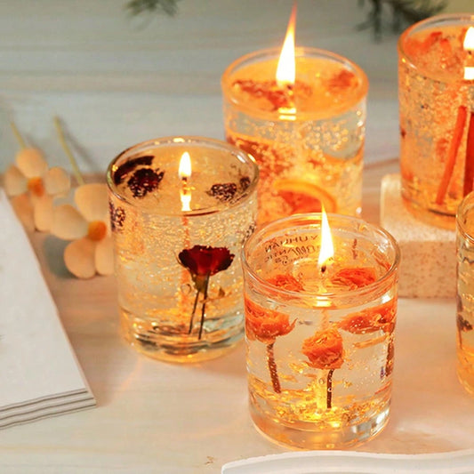 Handmade Scented Gel Wax Candle with Real Flowers