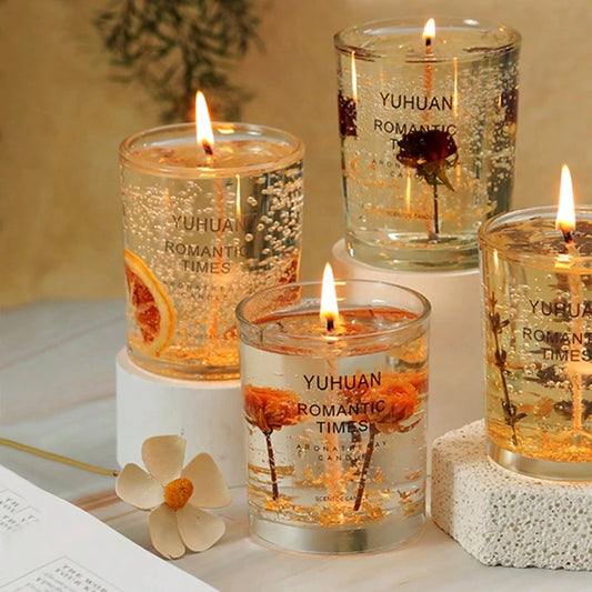 Handmade Scented Gel Wax Candle with Real Flowers