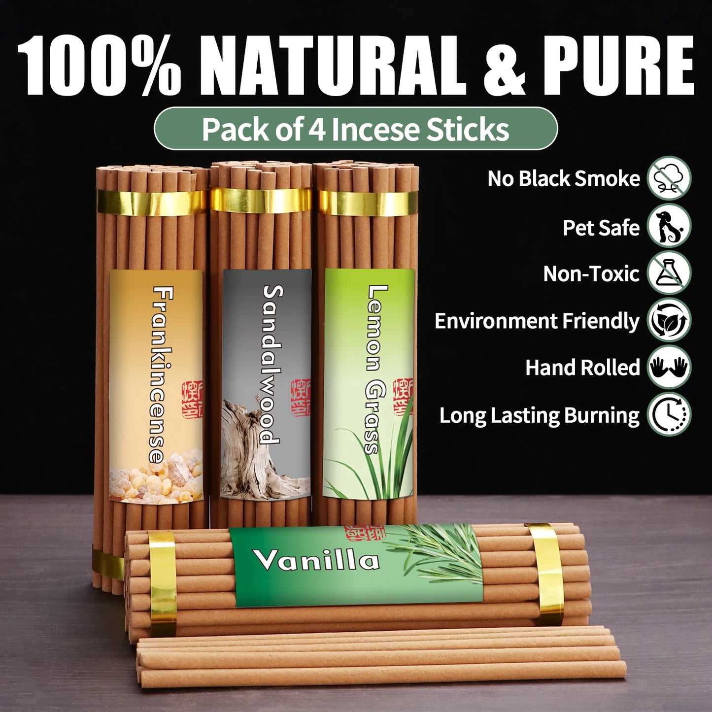 Handmade Scent Stick, Burns 100-120 mins, 160pcs with 2 Holders