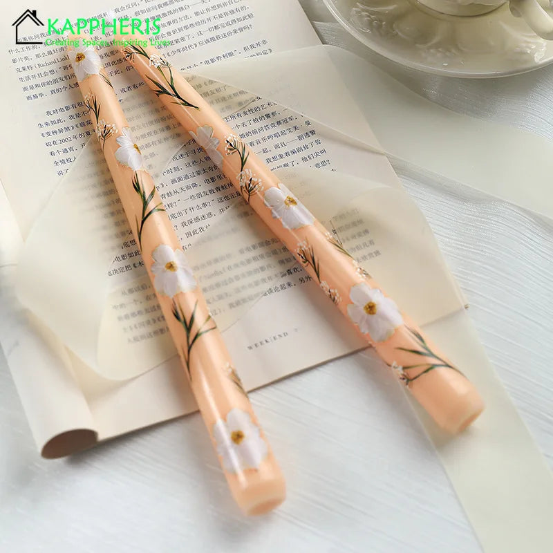 7.5'' Taper Scented Candles Romantic Hand Painted Rose Long Candle